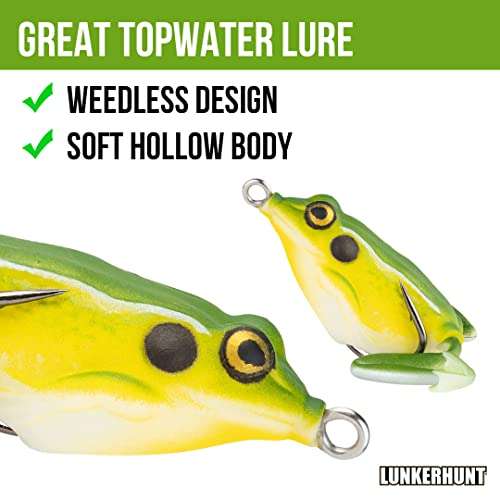 LUNKERHUNT Frog Lure for Bass Fishing | Pocket Frog Fishing Lure 1.75 Inch | Topwater Fishing Lures, Soft Hollow Body, Weedless Hooks for Trout, Pike in Saltwater and Fresh Water - style: Bull