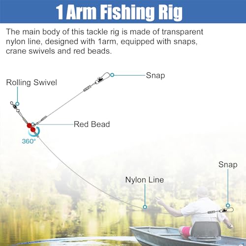 Fishing Leaders Saltwater Tackle Surf Fishing Rigs High Strength Fishing Wire Leader Line Rig with Swivels Snap for Lures Bait Hooks - color: White Nylon, style: 1 Arm, 12pcs