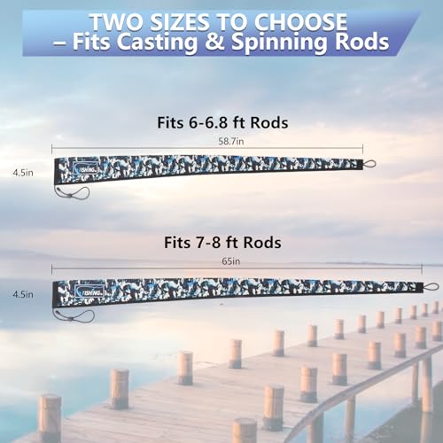 2Pcs Neoprene Fishing Rod Sleeve for Casting, Trolling, Spinning Rods – Lightproof & Puncture Resistant Rod Cover - color: Orange Camo, size: 65" - 2Pcs