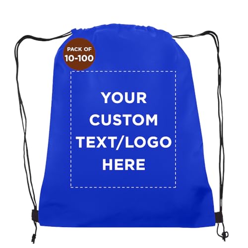 DISCOUNT PROMOS Custom Non-Woven Drawstring Backpacks Set of 10/50/100, Personalized Bulk Pack - color: Blue, size: 10/50/100