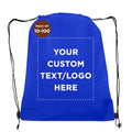 DISCOUNT PROMOS Custom Non-Woven Drawstring Backpacks Set of 10/50/100, Personalized Bulk Pack - color: Blue, size: 10/50/100
