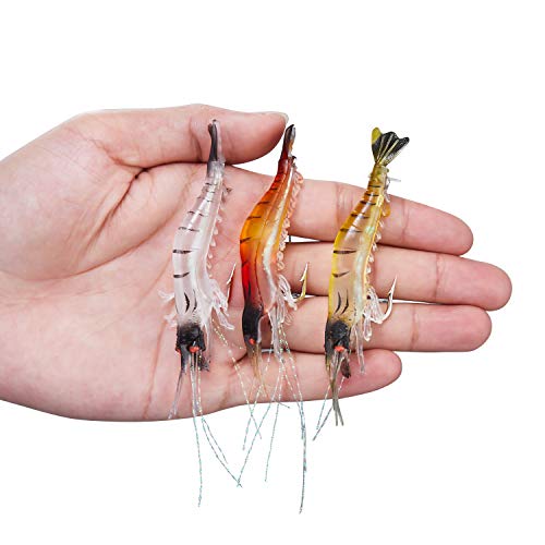 Fishing Shrimp Lures Artificial Silicone Soft Bait Set Luminous Swimbait Shrimp Fishing Lure with Hooks Fishing Tackle Freshwater/Saltwater - color: 12PCS