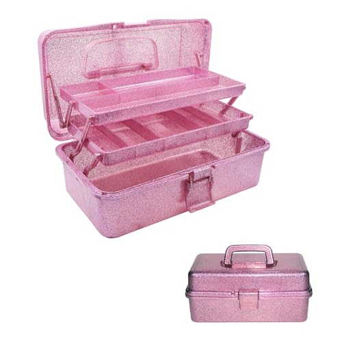 12.2inch 3-Layer Art & Craft Storage Organizer, Portable Plastic Tackle Box, Multipurpose Case for Sewing Supplies, Medicine, Makeup, Hair Accessories & Painting Tools, Pink - color: Pink