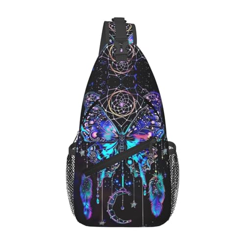 Dream Catcher With Butterfly Sling Backpack Chest Bag Crossbody Shoulder Bag Gym Cycling Travel Hiking Daypack For Men Women - color: Dream Catcher With Butterfly