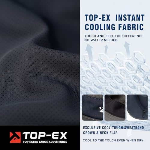 TOP-EX Cooling Sun Hat with Neck Flap – UPF 50+ Wide Brim Breathable Hat for Hiking, Fishing & Big Heads - color: Dark Grey, size: X-Large-XX-Large