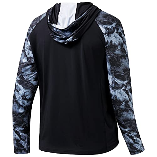 BASSDASH Men’s UPF 50 Performance Fishing Shirt Cooling Hoodie Camo Long Sleeve FS17M - color: Black / Splash Black, size: X-Large