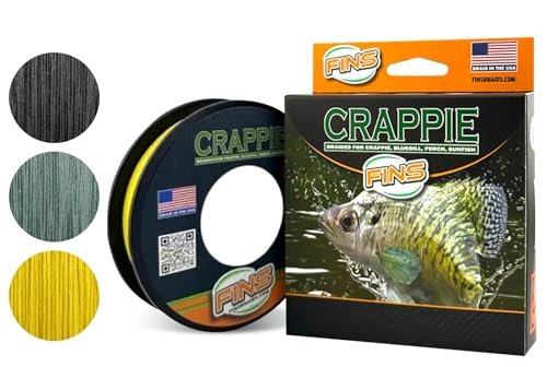 FINS Crappie Braided Fishing Line – Micro Diameter 4-Strand Ultralight Braid for Crappie, Perch, Sunfish and Panfish, High Visibility, Low Memory, Ultralight Freshwater Spinning Reel Braid - color: Yellow, size: 500 Yards