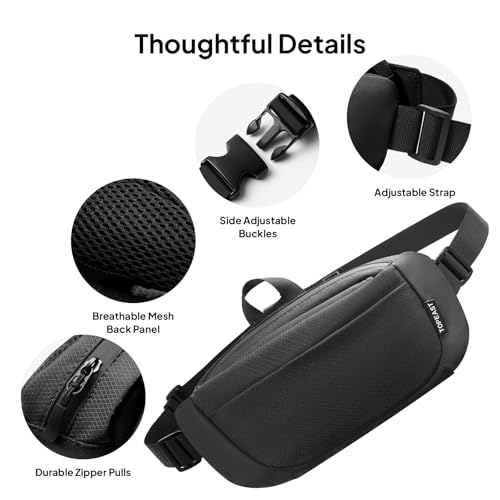 TOPEAST Waist Pack 4L Large Capacity Fanny Pack with Hidden Water Bottle Pocket, Water Resistant Crossbody Sling Bag for Men Women, Adjustable Belt Bag for Hiking Running Travel Cycling - color: BLACK