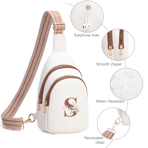Viverte Crossbody Bags for Women Initial Sling Bag Cross Body Fanny Packs Personalized Gifts for Mom Women Wife - color: Beige with Brown, style: S