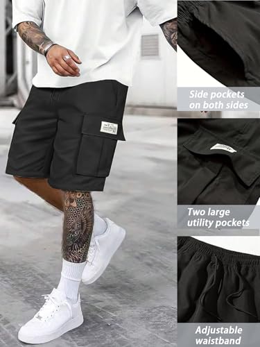 Hidkat Men's Lightweight Cargo Shorts with Drawstring-Breathable,Comfy Casual Outdoor Shorts for Hiking Gym Workout - color: 2 Packs Black+brown, size: X-Large