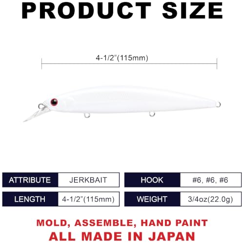 LUCKY CRAFT Surf Pointer 115MR Saltwater Fishing Lures for Halibut and Stripped Bass, Long Casting Jerkbait, Sinking Surf Fishing Gear, Fish Accessories for Tackle Box - color: 701 Pearl White, size: One Size