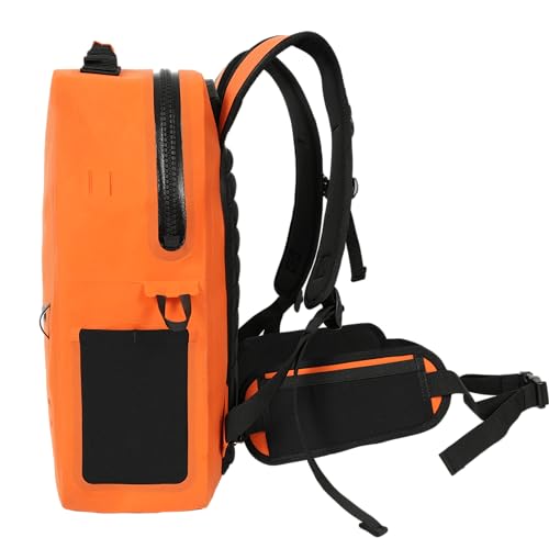 Breakwater Supply™ River Ute Waterproof IP68 Utility Backpack, Floating TPU Submersible Dry Bag with Padded Hip Belt and Airtight Zippers | 20L (River Ute 20L Safety Orange) - color: River Ute 20l Safety Orange
