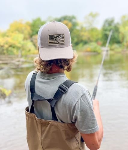 Fishing Gifts for Men - Snapback & Trucker Hats - American Flag Outdoor Fishing Hat - color: 05.khaki (Bassflag)