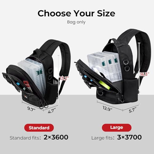Piscifun Fishing Backpack with Rod Holder, Lightweight Sling Bag Storge Gear and Equipment - color: Black, size: Standard, style: Latch
