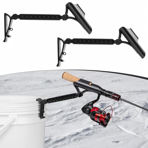 Huntury Adjustable Bucket Rod Holder for Ice Fishing, Clip On Mount, Foldable, Adjustable Angle, Ice Fishing Accessories, Ice Fishing Gear - style: Dual - Adjustment