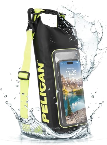 Pelican Marine IP68 Waterproof Dry Bag 2L w/Phone Pouch/Case - Black/Yellow | Roll Top Waterproof Backpack with Touchscreen Phone Pouch - Swimming, Kayaking, Camping, Rafting, Fishing & Travel Essentials - color: Black/Yellow - 2L, size: 2L