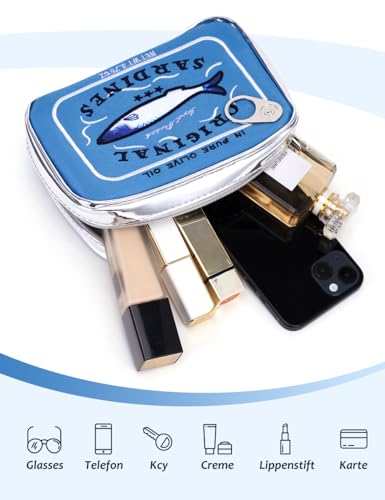 Cessfle Canned Sardines Makeup Bag, Funny Sardine Tin Fish Cosmetic Bag, Creative Cute Makeup Bag Kawaii Pencil Case Pouch, Coquette Make up Pouch for Women - color: Blue
