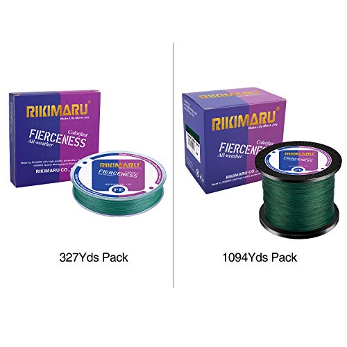 RIKIMARU Braided Fishing Line Abrasion Resistant Superline Zero Stretch&Low Memory Extra Thin Diameter 327-1094 Yds, 4-180LB - color: Moss Green, size: 1094 Yds/0.20mm/25LB