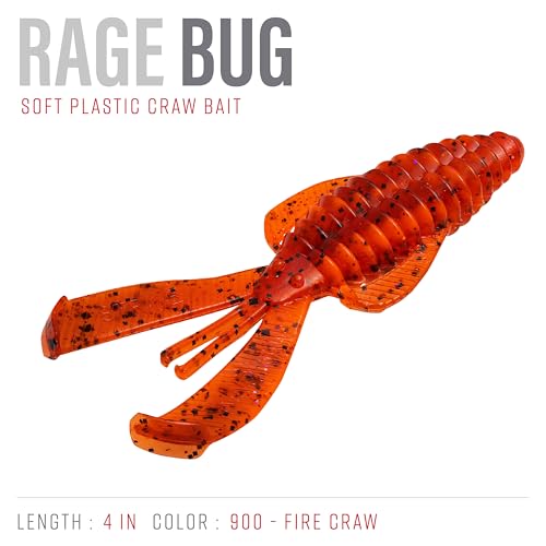 Strike King Rage Bug Fishing Lure, Soft Plastic Grub, Unique Design, Subtle Action - color: Fire Craw, size: 4"