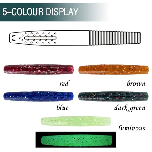 30 Pcs Finesse Ned Worms Soft Plastic Fishing Lures for Bass Fishing 5 Colors Mixed 2.6in/0.15oz
