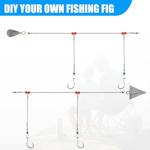 Fishing Leaders Saltwater Tackle Surf Fishing Rigs High Strength Steel Fishing Wire Leaders with Swivel Snaps Beads Gear Equipment for Lures Bait Hooks, 1Arm 2Arms & 3Arms - color: Black