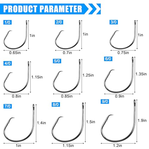 Circle Hooks Saltwater,50/150pcs Fishing Hooks Inline High Carbon Steel Fish Hook Straight Eye Barbed Point Octopus Hook for Catfish Bass Saltwater Freshwater Fishing - size: 1/0_150pcs