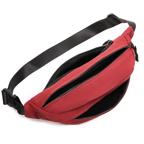 Women Sling Bags Girl Fanny Pack Crossbody Handbag Men Shoulder Bag Unisex Classic Nylon Waist Packs Purse Hiking Chest Bag, Easy Carry Any Phone, Wallet, Red - color: Red