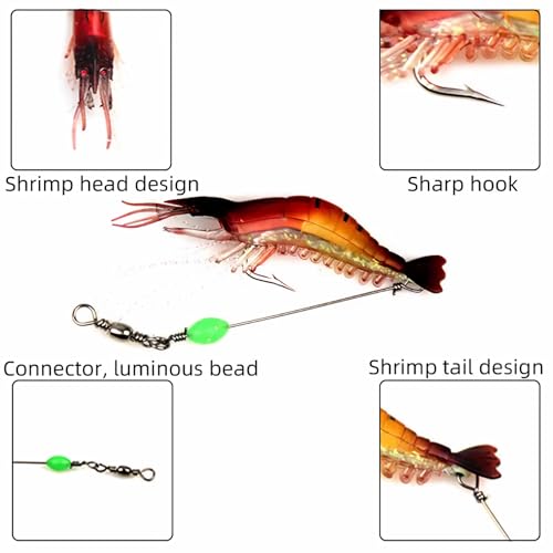 7Pcs Fishing Lures Shrimp Bait Set,Soft Bionic Shrimp Fishing Lures, with Luminous Sharp Hooks for Freshwater Saltwater,Attract Bass, Trout, Catfish, Salmon