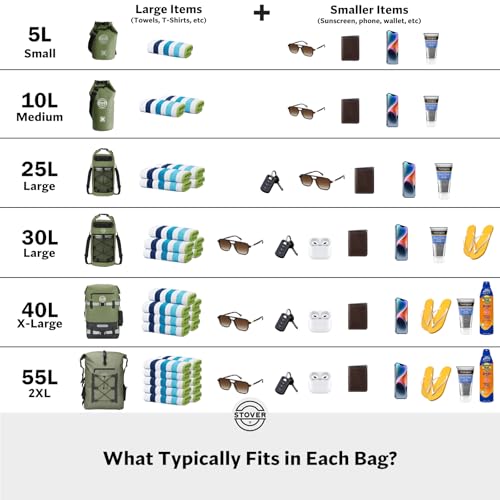 STOVER 5/10/25/30/40/55L Waterproof Dry Bag- Roll-Top Backpack w/Phone Case- Kayaking, Hiking, Camping, Boating- Men/Women - color: 55l Green (With Phone Case), size: 55L