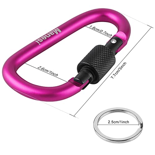 10 Pack 3Inch Aluminum D Ring Key Rings Hiking Clips Locking Carabiner for Hiking Camping Fishing and Outdoor Use，Clips with Screw Gate Multicolored - color: Pink
