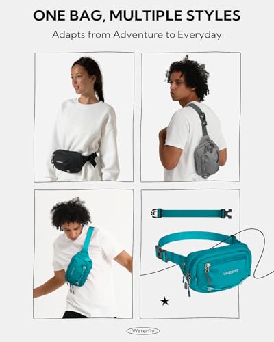 WATERFLY Small RFID Fanny Pack: 1.5L Slim Mini Anti-Theft Crossbody Waist Bag with Extender Strap, Water-Resistant Waist Pack for Men Women Travel Hiking Running-Black - color: Black