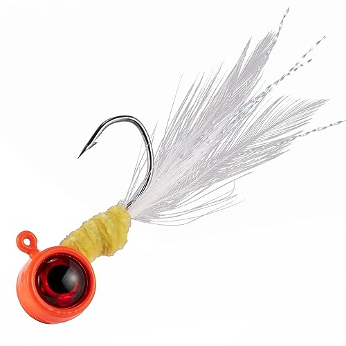 Dr.Fish 10 Pack Crappie Jig Marabou Jig Hand-Tied Freshwater Ball Fishing Jig Hooks Sickle Hook Bass Trout Panfish Bluegill Walleye 1/16oz 1/8oz 3/16oz 1/4oz - color: Orange/White, size: 1/32oz-Hook #6