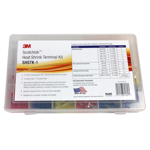 3M Heat Shrink Terminal Kit, SHSTK-1, selection of 12 terminals, refillable kit is compact, portable and durable, 1 Kit of 120 pieces - style: Heat shrink terminal kit