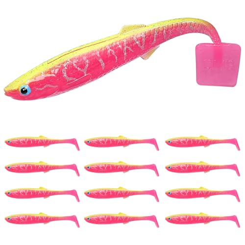 TRUSCEND Shadtale Easy Catch Soft Fishing Lures with BKK Hooks - Trembly Sinking and Vibrating Swim for More Bites, Pre-Rigged Swimbaits for Bass, Trout, Crappie, Walleye, Freshwater Saltwater Fishing - color: F-2.5",0.08oz,12pcs