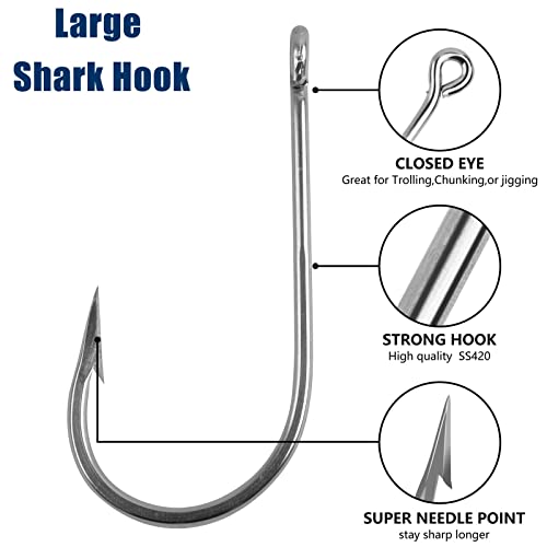 Fishing Saltwater Large Giant Shark and Alligator Hooks Extra Strong Stainless Steel Big Game Fishing Sharp Tuna Catfish Hooks - size: 20/0-1pcs