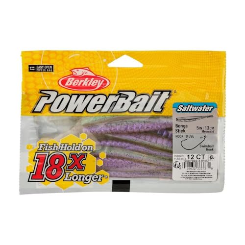 Berkley PowerBait Saltwater Bonga Stick Fishing Soft Bait, Irresistible Scent and Flavor, Ideal for Bass, Redfish, Trout and More - color: Mermaid, size: 5"
