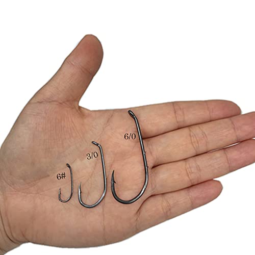 Baitholder Fishing Hooks 100pcs/ Pack Barbed Shank Down Eye Fishing Offset Hooks(8#-6/0) - size: 6/0-100PCS