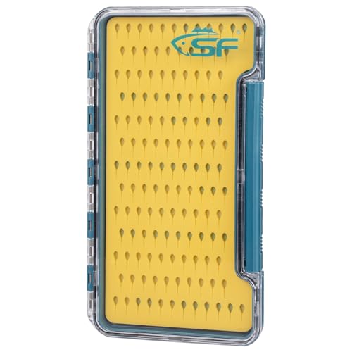 SF Slim Fly Fishing Box Thin Trout Flies Storage Box Plastic Clear Lid Yellow Silicone Waterproof Fly Fishing Box Large - style: Large- 1Pack