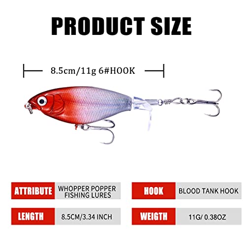 Topwater Fishing Lures With Storage Box, Whopper Popper for Bass, Catfish, Pike, Perch - Floating Pencil Bait With Rotating Tail for Freshwater or Saltwater - color: D-5PCS