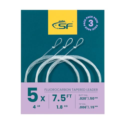 SF 3 Packs Pre-Tied Loop Fly Fishing Tapered Leader Fluorocarbon 7.5FT 9FT 12FT 0X 1X 2X 3X 4X 5X 6X 7X - color: Clear-3Packs, size: 7.5FT-5X