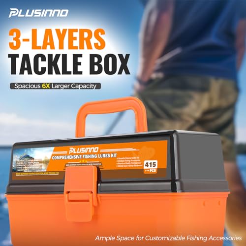 PLUSINNO Large 3 Layers Fishing Tackle Box with Tackle Included, 415Pcs Fishing Lures Kit Contains Pliers, Crankbait, Hooks, Weights & Accessories, Fishing Gear Gifts for Men Starter Kits Bass Trout - color: 415 Pcs Fishing Lures