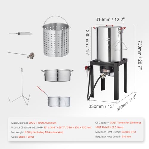 VEVOR Turkey Deep Fryer, 30-qt Turkey & 10-qt Outdoor Aluminum Seafood Boiling Kit, Fish Steamer Cooker Set, 54,000 BTU Burner Propane Gas Boiler, Gifts for Thanksgiving Day - style: 30-qt & 10-qt