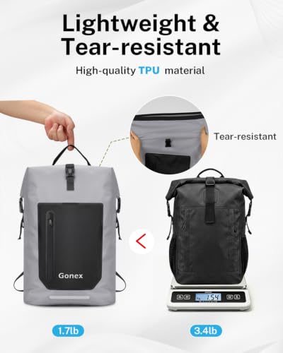 Gonex Waterproof Ultralight TPU Backpack 55L Roll Top Dry Bag, Kayaking | Back Padding, Camping, Fishing, Travel, Adjustable Straps, External & Internal Storage Pockets, Grey - color: Grey, size: 55L