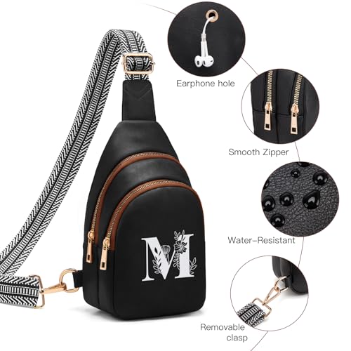 Viverte Crossbody Bags for Women Initial Sling Bag Cross Body Fanny Packs Personalized Gifts for Mom Women Wife - color: Black with Brown, style: M