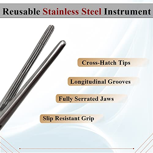 Rochester Carmalt Hemostatic Forceps Straight + Curved with Cross Serrated Jaws and Longitudinal Grooves - Premium Stainless Steel - Self Locking Artery Hemostats 6.25 Inch- Gold Handle Set of 2