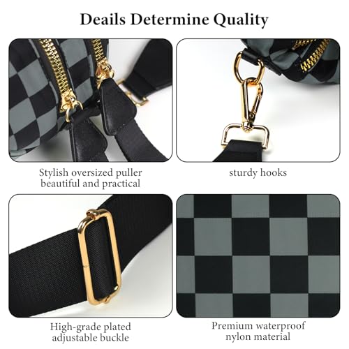 Crossbody Bags for Women, Checkered Crossbody Bum Bag, Spacious Nylon Shoulder with Removable Adjustable Strap (gray-black checkered) - color: gray-black checkered