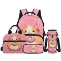 Donut Guinea Pigs Backpacks for Girls Kids Preschool Elementary Backpacks with Reusable Lunch Bag Pencil Case Pouch Water Bottle Carrier Bag 4 Pack Set Pink - color: Guinea Pig