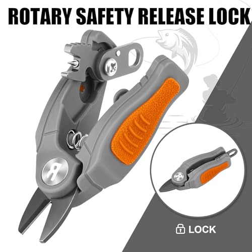 Booms Fishing Line Cutter with Retractor: Mini Fishing Scissors for Braided Momo Fluoro Line - Braid Scissors Saltwater with Hook Eye Cleaner - Serrated Shears with Locking Feature, FR1 Orange - color: Orange