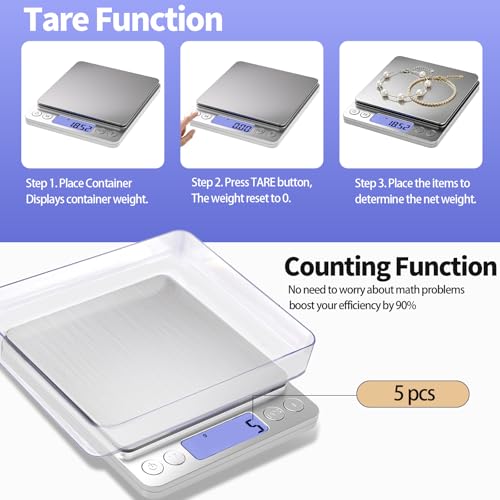 SKEAP 1kg/0.01g Gram Scale 0.01g Accuracy, Silver Food Scales Kitchen Digital Weight Grams & OZ, Jewelry Scale, High Accuracy Gram Scale, Digital Scale with Charging,Batteries and USB Cable Included - size: Silver,1kg /0.01g