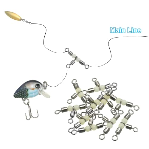 PATIKIL 3 Way Swivel Cross Line T Turn Rolling Tackle with Luminous Beads for Catfish Surf Rig - size: 1.3x0.7 Inch